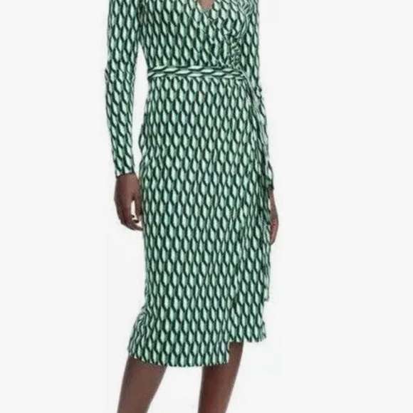 Diane Von Furstenberg Green Geometric Wrap Dress - Picture 1 of 3